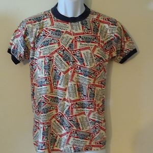 Vintage 70s ringer Budweiser tshirt all over print